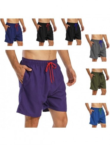 Trunks Men's Swim Trunks Quick Dry Beach Shorts Bathing Suits with Pockets - C-purple Black - C618XOGXTIY $40.90