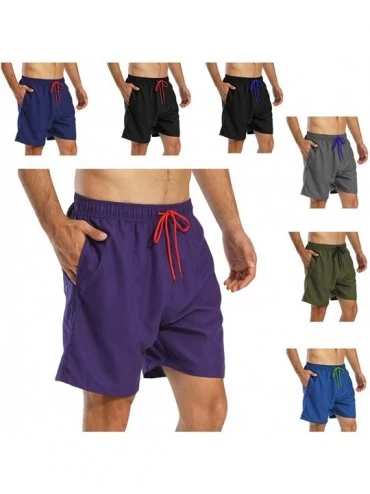 Trunks Men's Swim Trunks Quick Dry Beach Shorts Bathing Suits with Pockets - C-purple Black - C618XOGXTIY $38.88
