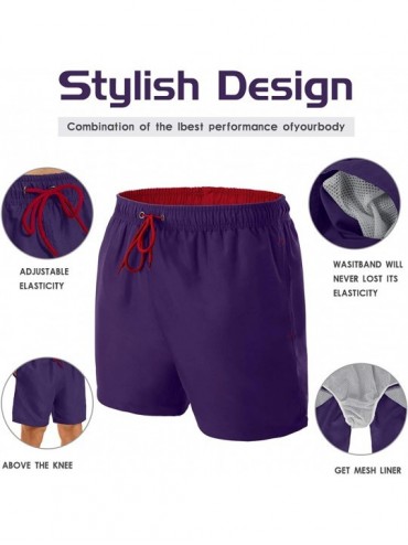 Trunks Men's Swim Trunks Quick Dry Beach Shorts Bathing Suits with Pockets - C-purple Black - C618XOGXTIY $16.16