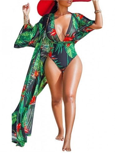 Cover-Ups Women Sexy Three Pieces Tops Bottoms and Floral Cover ups Or Two Pieces Hater Neck Summer Beach Swimsuits Green 4 -...