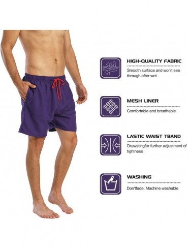 Trunks Men's Swim Trunks Quick Dry Beach Shorts Bathing Suits with Pockets - C-purple Black - C618XOGXTIY $16.16