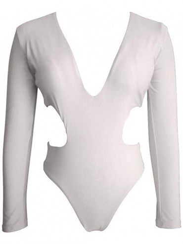 Rash Guards Rashguards for Women Long Sleeve Bathing Suit Monokini Plunge V Neck Sexy Swimsuit - White - CK18N9CKAIW $20.17