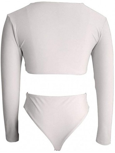 Rash Guards Rashguards for Women Long Sleeve Bathing Suit Monokini Plunge V Neck Sexy Swimsuit - White - CK18N9CKAIW $20.17