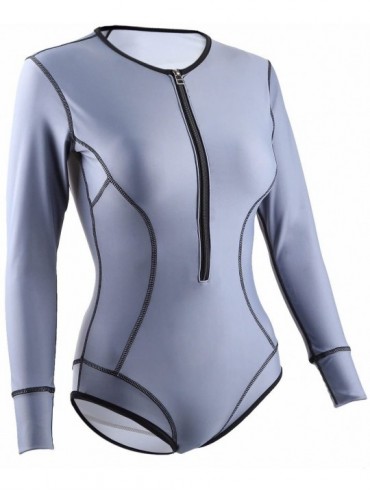 Racing One Piece Swimsuits for Women-Sun Protection Long Sleeve Rash Guards Surfing Beachwear - 4-grey - C6189UDG8SO $24.53