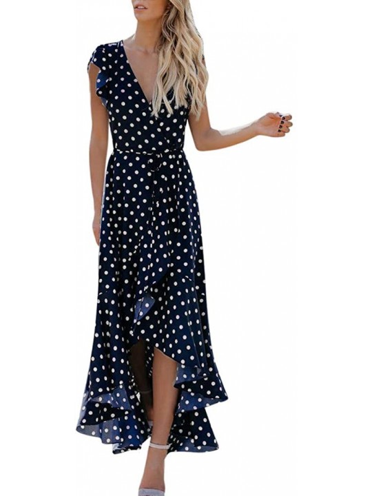 Bottoms Womens Dots Boho Mini Dress Lady Beach Summer Sundrss Maxi Dress - Blue - CT18U2EE3LX $14.53