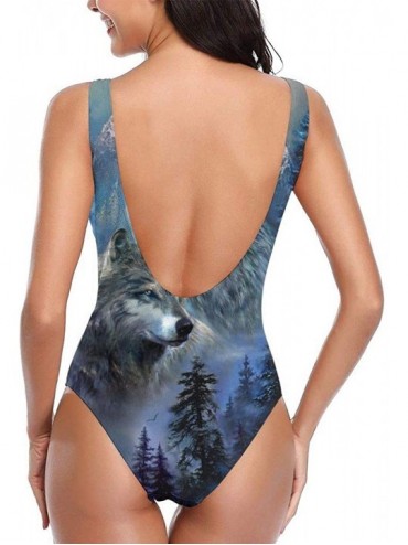 One-Pieces Howling Wolf Wildlife Animals Swimwear for Women Girl One Piece Bathing Suit Tummy Control Backless Swimsuit Black...