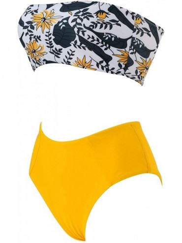 Sets Women's 2 Pieces Bandeau Bikini Swimsuits Off Shoulder High Waist Bathing Suit High Cut - Yellow-3389 - CS18AHIWWUM $27.42