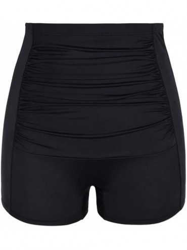 Bottoms Women's Retro Ultra High Waisted Swim Bottom Boy Leg Tankini Shorts Ruched Swimwear Briefs - Black - C1196ONROGG $15.75