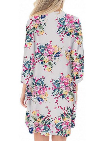 Cover-Ups Womens Kimono Cardigan- Midi Length Chiffon Shawl Floral Print Top Cover Up Blouse Smock - 7 White - CO18TT9RWH4 $2...