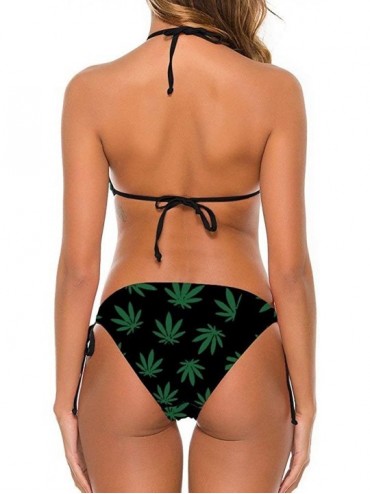 Sets Swimsuits Cannabis Leaf Marijuana Herb Weed Bikini Set with Bra and Strappy Triangle Briefs for Women - Color1 - C4197XU...