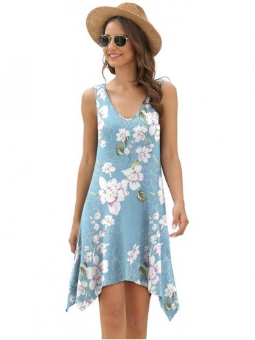 Cover-Ups Women's Swimsuit Cover Ups Sleeveless Dresses Summer Swing Casual Beach Dress - Floral Light Blue - C019CK5QM33 $25.02