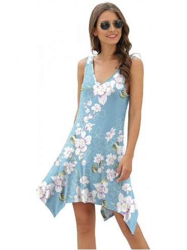 Cover-Ups Women's Swimsuit Cover Ups Sleeveless Dresses Summer Swing Casual Beach Dress - Floral Light Blue - C019CK5QM33 $25.02