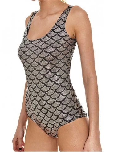 One-Pieces Women's Fashion Mermaid Fish Scale Shiny Style Padded One Piece Monokini Swimsuits Bathing Suit - Silver - CW18Q5E...