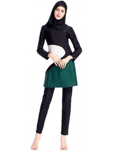 Racing Women Muslim Swimwear Islamic Long Sleeve Burkini Colorful Full Cover Hijab Modest Swimsuit - N1 - CO18O2DQXNL $57.74