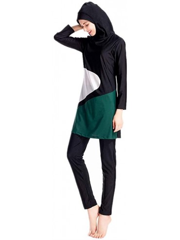 Racing Women Muslim Swimwear Islamic Long Sleeve Burkini Colorful Full Cover Hijab Modest Swimsuit - N1 - CO18O2DQXNL $28.09