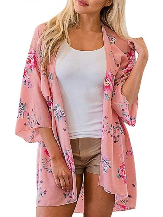 Cover-Ups Kimono for Womens- Fashion Cover Blouse Tops Print Beach Smock Cardigans - 5453pink - C918RETD6QT $19.20