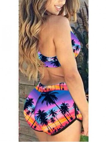 Racing Women's 2019 New Padded Print Sports Bathing Swimsuit Emoji Two-Piece Bikini - Purple Coco - C112H2TILDL $15.13