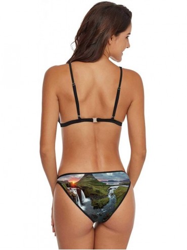Sets Iceland Landscape Spring Panorama at Sunset kirkjufell-Women's Bathing Suit V Neck Bikini Set Padded Two Piece Swimsuits...
