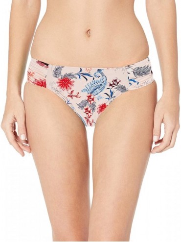 Bottoms Women's Ruched Side Retro Medium Coverage Bikini Bottom Swimsuit - Water Garden Petal - CJ18GRDXYE5 $90.55
