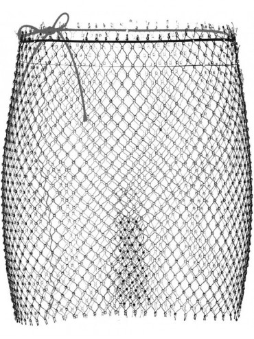 Cover-Ups Women's Rhinestone Sexy Mesh See Through Fishnet Mini Skirt Swimsuit Lingerie - Black - C5193TL7A4H $37.94