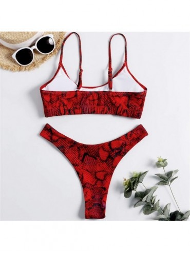 Sets Women's Sexy Push Up Padded Ribbed Cheeky High Cut Bikini Swimsuits - Red - CC197KLY8D0 $17.03