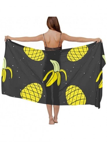 Cover-Ups Women Girl Fashion Chiffon Scarf Bikini Cover Up Summer Beach Sarong Wrap - Pineapple Banana Yellow Pattern - CW19C...