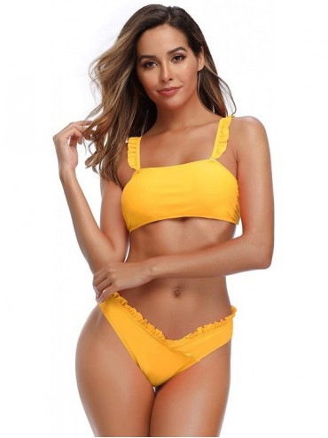 Sets Women's Bathing Suits Ruffle Trim Bandeau Bikini Two Piece Swimsuits - Yellow - CH18U9904WC $27.70
