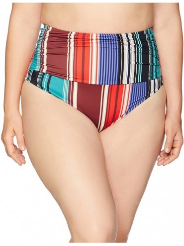Bottoms Plus Size Bikini Bottom - Red/Blue Stripe High Waist - C7188CRY3K6 $26.05