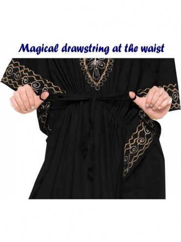 Cover-Ups Women's Caftan Beach Cover Up Night Casual Evening Dress Embroidered - Halloween Black_b453 - CH189K4KELH $26.91