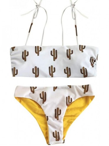 Sets Women Bikini Sets Two Piece Swimsuits Cactus Print Swimwear Bathing Suit Beachwear - Z24-yellow - C618R2OSEEG $30.09