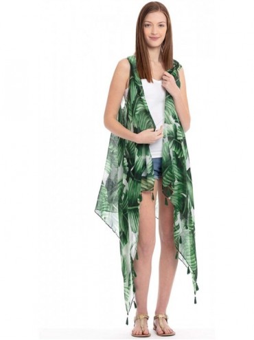 Cover-Ups Lightweight Sheer Open Shawl Cardigan - Kimono Kaftan Poncho- Versatile Beach Swim Cover-Up Vest Floral Tassel- Lea...