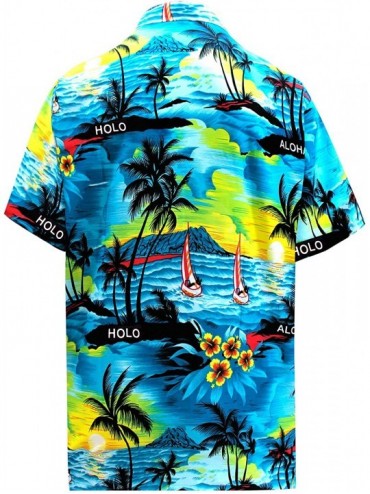 Cover-Ups Men's Beach Camp Party Button Up Short Sleeve Hawaiian Shirt - Teal Blue_w35 - CP1885Q8LQW $20.85