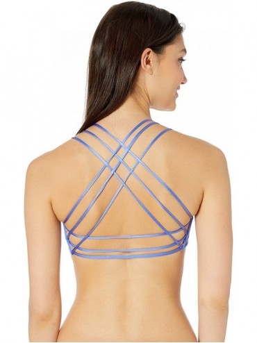 Tops Women's Glee Four Way Bralette Bikini Top Swimsuit - Wedgewood Blue Shimmer/Blue Floral - CA18HSG3EW0 $32.19