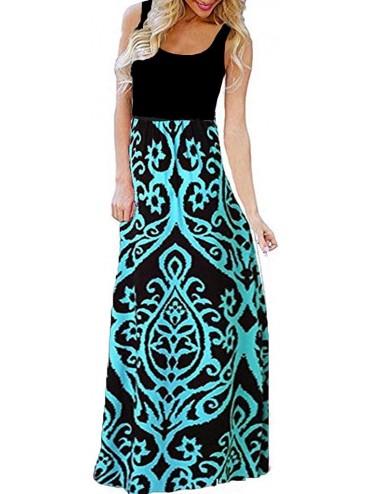 Cover-Ups Women's Long Dress- 2019 New V Neck Sleeveless Summer Floral Print Tank Casual Beach Dress - Blue6 - CR18RAZDL0M $3...