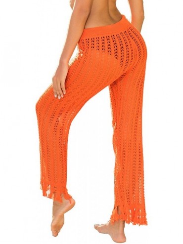 Cover-Ups Womens Crochet Net Hollow Out Beach Pants Sexy Swimsuit Cover Up Pants - Orange - CZ193IOZEDI $35.50
