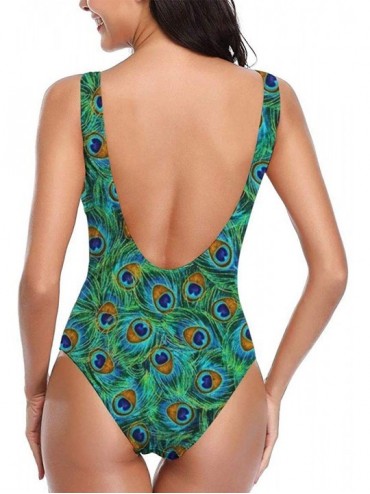 One-Pieces Women's One Piece Swimsuits for Women Athletic Training-Cute Flamingo - Beautiful Peacock Feathers Green 1 - CS18Y...