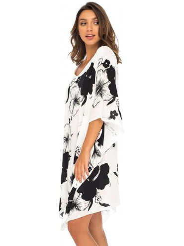 Cover-Ups Womens Swimwear Cover Up- Floral Beach Dress for Bikini Swimsuit with Sequins - Black - C518D9H58S7 $32.60