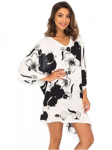 Cover-Ups Womens Swimwear Cover Up- Floral Beach Dress for Bikini Swimsuit with Sequins - Black - C518D9H58S7 $32.60