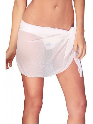 Cover-Ups Women's Beachwear Sheer Pareo Wrap Cover-Up w/Corner Ties - Classic - White - CE11D3G5TND $12.08