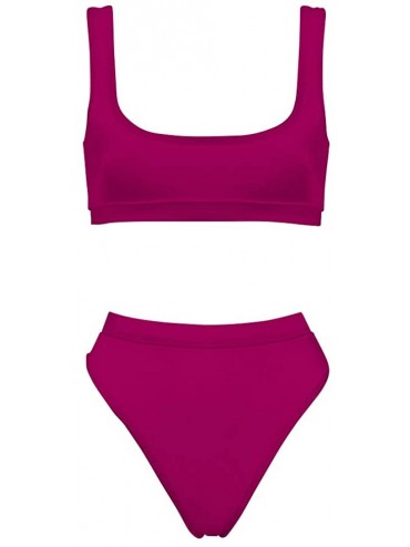 Sets Two Pieces Bikini Sets Sports Crop Top High Waisted High Cut Cheeky Swimsuit - Burgundy - CZ18QHMALI2 $39.71