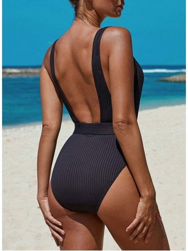 One-Pieces Womens One Piece Swimsuits Bathing Suit Tummy Control U Neck Backless Swimwear Beachwear - Black - CP198NCWWC5 $30.79