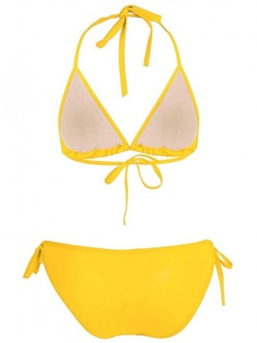 Board Shorts Women Tie Side Bottom Padded Top Triangle Bikini String Beach Bathing Suit Two Piece Swimsuit - Yellow - CJ196OX...