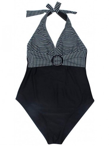 One-Pieces V Neck One Piece Swimsuits Womens Swimwear Bandage Backless Stripe High Waist Tummy Control Beach Bikini - Black -...