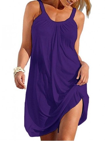 Cover-Ups Women Summer Casual Sundress Mini Dress Sleeveless Beach Bikini Swimsuit Cover Up - Purple - C718NDYS4WM $34.69