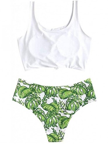 Sets Swimsuits for Women Plus Size Sexy Women's Cute Scoop Neck Tropical Leaf Knotted Two Pieces Tankini Set Swimsuit Green -...