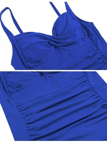 One-Pieces One Piece Swimsuit Women Tummy Control Monokini Swimwear Sexy V-Neck Bathing Suits S-XXL - Blue - C718039QZ6N $24.38