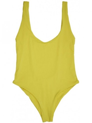 One-Pieces Women's Seamless V-Cleavage Low Back Moderate Coverage One Piece - Yellow - C018CY9KY99 $73.34