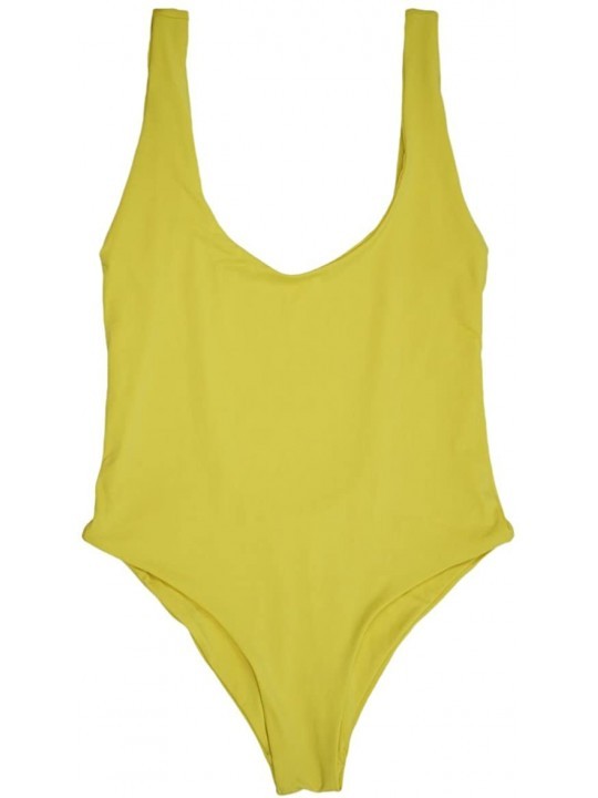 One-Pieces Women's Seamless V-Cleavage Low Back Moderate Coverage One Piece - Yellow - C018CY9KY99 $35.20