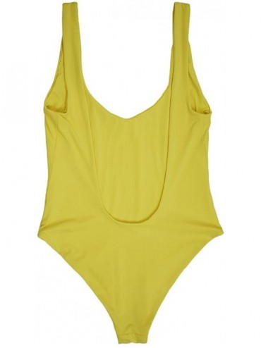 One-Pieces Women's Seamless V-Cleavage Low Back Moderate Coverage One Piece - Yellow - C018CY9KY99 $35.20