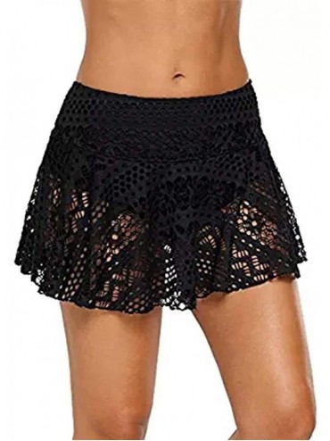 Bottoms Women Lace Crochet Skirted Bikini Bottom Swimsuit Skort Swim Short Skirt - Black - CE19467A2Y3 $24.63